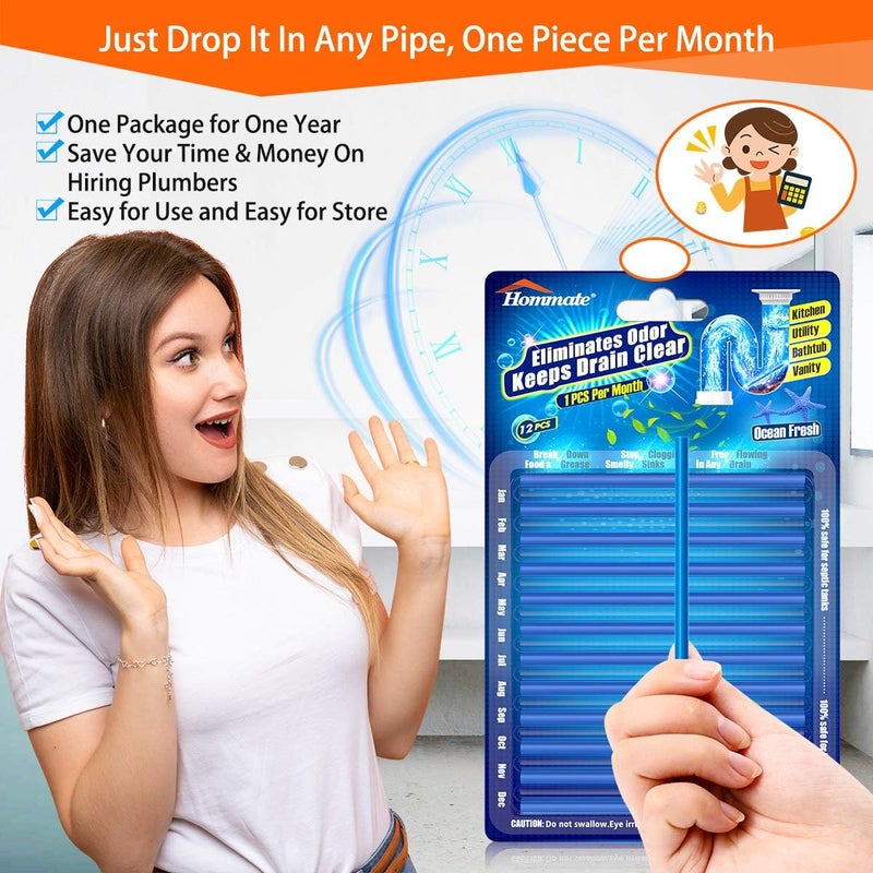 Hommate Drain Sticks Drain Cleaner Sticks Drains Cleaner Disposal Stick Enzyme for Odor Clogs Remover Sink Septic Stick for Drains As Seen On TV - Image 4